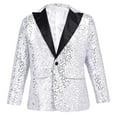 thumbnail image 3 of MSemis Kids Boys Shiny Sequin Suit Jacket Party Blazer Dance Tuxedo Costume with Hat,Size 6-16 Silver 12, 3 of 5