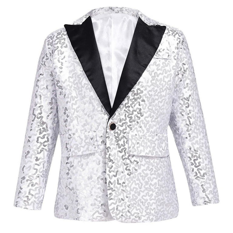 MSemis Kids Boys Shiny Sequin Suit Jacket Party Blazer Dance