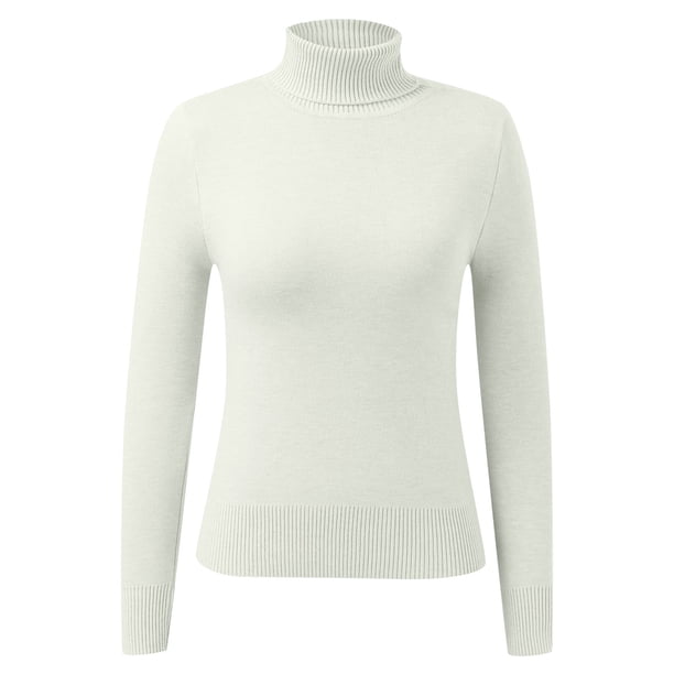 Gibobby Suéter para mujer, Suéter de punto delgado de lana de cachemira con cuello alto para mujer, suéter de punto para mujer(Blanco,CH)