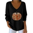 thumbnail image 2 of Craaazy Halloween Sweaters For Women V Neck Long sleeve Sweatshirt Shiny Pumpkin Print Pullover Sweaters Thanksgiving Shirts For Women Gifts For Women, 2 of 3