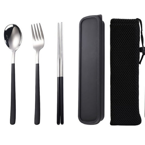 Firefly Hope 5pcs Stainless Steel Food-Grade Cutlery Set, Durable Flatware for Dining, Complete Tableware Eating Utensils Set for Everyday Serving & Meals,Silvery Black
