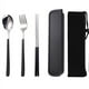 thumbnail image 1 of Xiao Hua Juego de 5 cubiertos de acero inoxidable de grado alimenticio, cubiertos para servir, vajilla y utensilios para comer, color negro plateado., 1 of 5