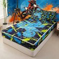 thumbnail image 2 of meiyoeat Dirt Bike Pattern Zipper Twin Comforter Sets with Fitted Sheet and 2 Pillowcases for Teens,Graffiti Print Zipper Bedding Set for Bedroom,Blue Yellow,Reversible, 2 of 6