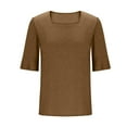 thumbnail image 5 of Atogsazn Womens 3/4 Sleeve Shirts Summer Square Neck Bell Sleeve Tops Business Casual Loose Tunic Work Dressy Blouses Khaki XL, 5 of 7