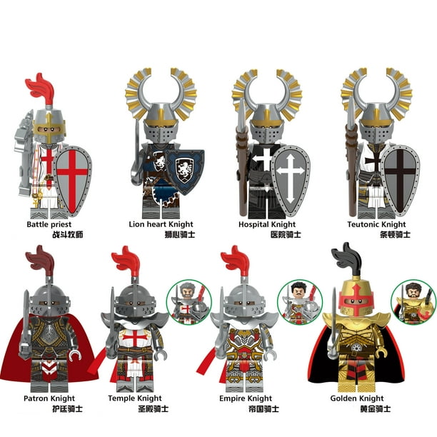 Set de 8 Figuras de Caballero Medieval Bloques de Construcción – Juguete Coleccionable de Soldado, Regalo de Cumpleaños