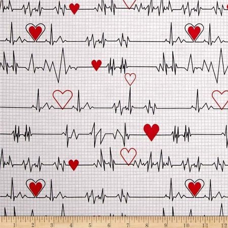Windham Quilt Fabrics Calling All Nurses Heart Beat White Quilt Fabric By The Yard
