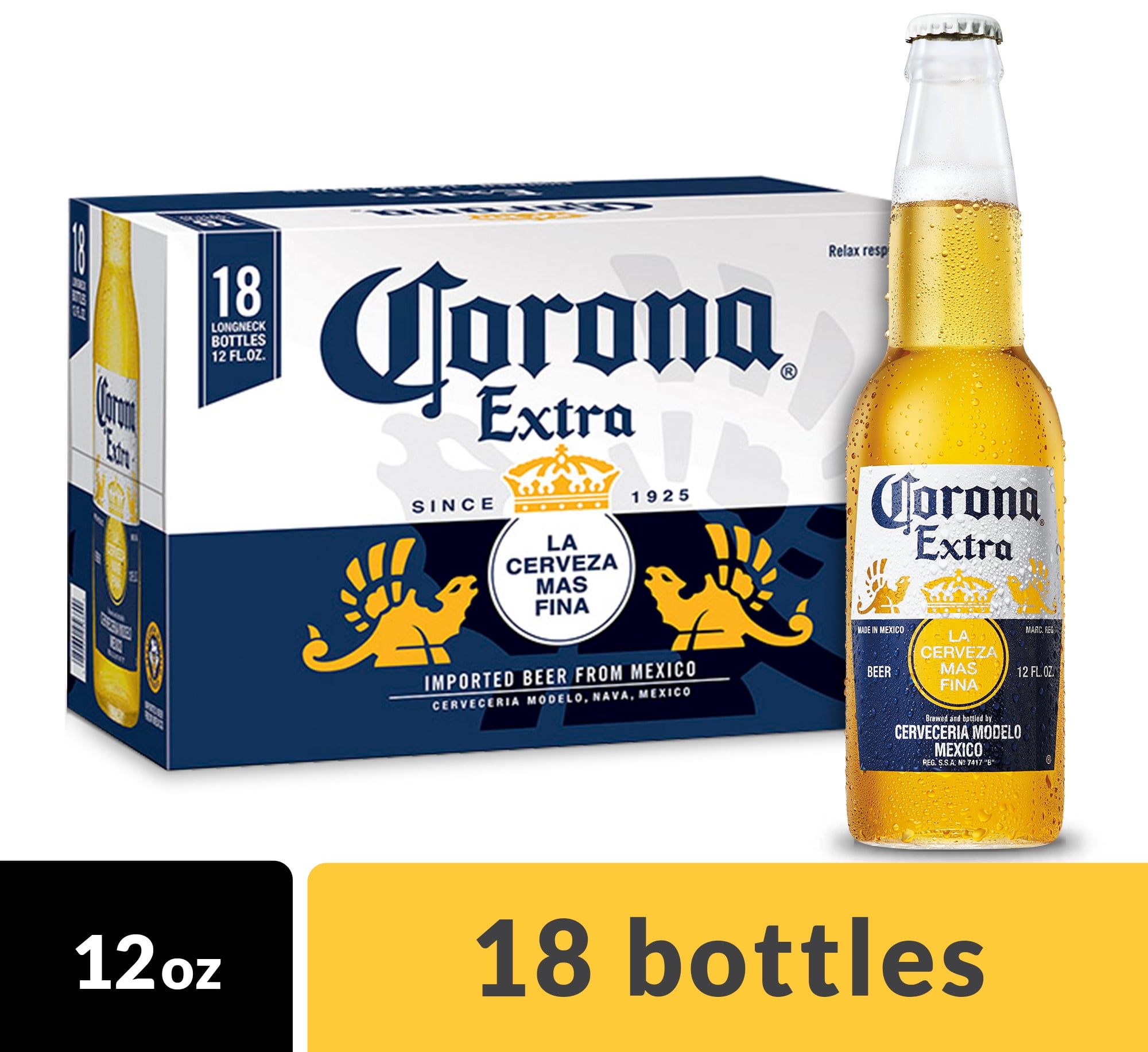 Corona Extra Beer Mexican Lager Beer Bottles 18 Pk 12 Fl Oz 4 6 Abv Walmart Com Walmart Com