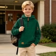 thumbnail image 3 of Boys Half Zip Hoodies Loose Fit Casual Fashion Long Sleeve Kids Pullover Sweatshirt Green 8 Years, 3 of 8