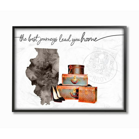 The Stupell Home Decor Collection Illinois State The Best Journeys Lead You Home Fashion Shoes and Luggage Illustration Framed Giclee Texturized