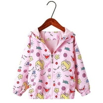 Kilaqueen Toddler Baby Spring Jacket Girls Cute Cartoon Windbreaker Coats Rain Jacket Hooded Zip Lightweight Soft Thin Fall Coats Outerwear