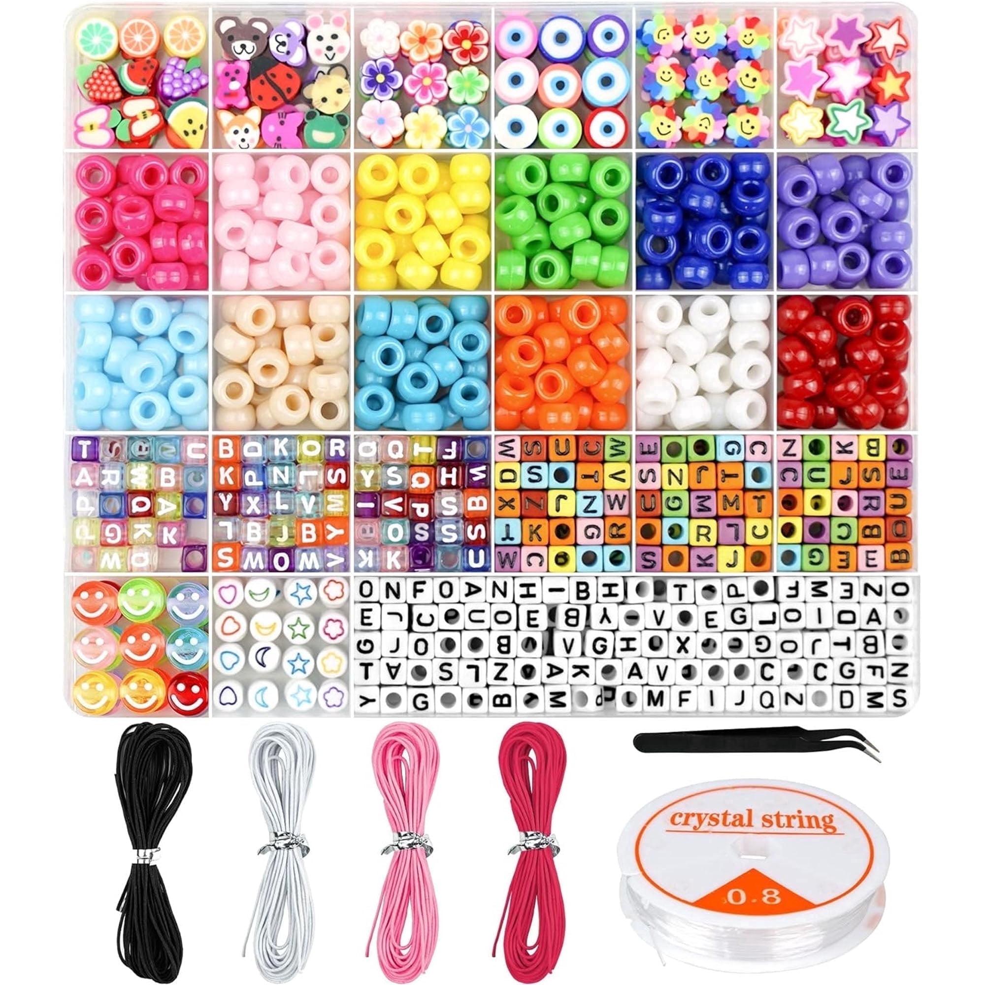 OFEFE Bracelet Making Kit, Beads for Bracelets Making Pony, Polymer Clay, Smile Face & Letter Beads for Jewelry Making, DIY Arts and Crafts Gifts Toys for Girls Beginner Experiencer