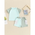 thumbnail image 3 of Musuos Toddler Boy Casual Summer Outfit 6M 12M 18M 24M 3Y Contrast Color Short Sleeve T-Shirt with Elastic Waist Cargo Shorts, 3 of 10