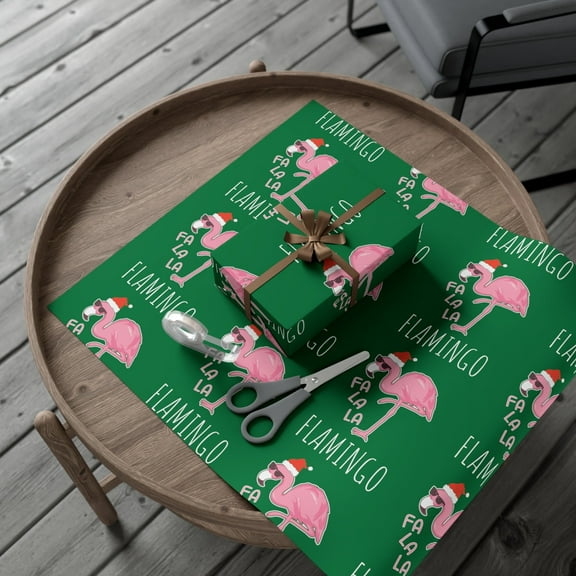 Flamingo Christmas Wrapping Paper Rolls Funny Whimsical Gift Wrap Xmas Wrapping Paper for Kids Grandchildren Cute Animal Falalala Flamingo