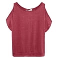thumbnail image 5 of hlysgo Women Cold Shoulder Tops Short Sleeve Scoop Neck Tee Summer Casual Loose Fitting Solid Color Tunic Shirt Pink,M, 5 of 6