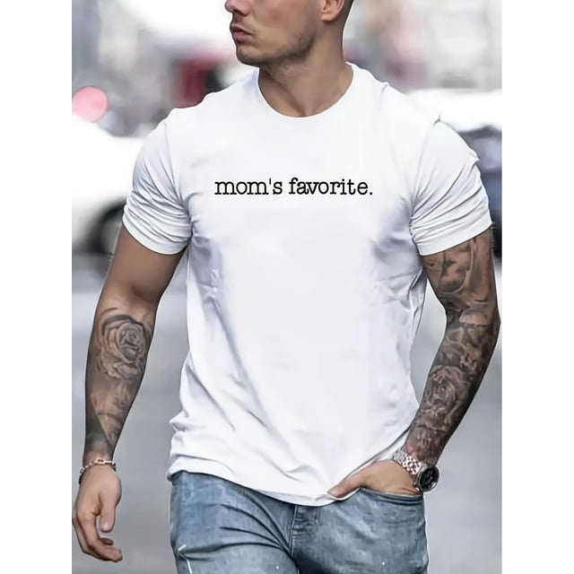 Mom's Favorite Print T Shirt, Tees For Men, Casual Short Sleeve T-shirt For Summer