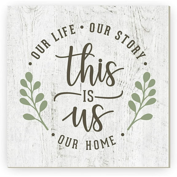 This Is Us Our Life Our Story Our Home Rustic Framed Wood Farmhouse Wall Sign 12x12 (Unframed)