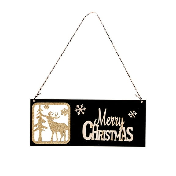 Xmas Letter Sign Hanging Decoration Christmas Black Gold Ornaments With Hanging String Xmas Tree {hotel,shopping mall,Home] Door Decor