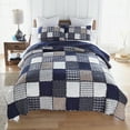 thumbnail image 2 of Donna Sharp Checkerboard Indigo Queen Pieced Cotton 3PC Quilt Set, 2 of 9