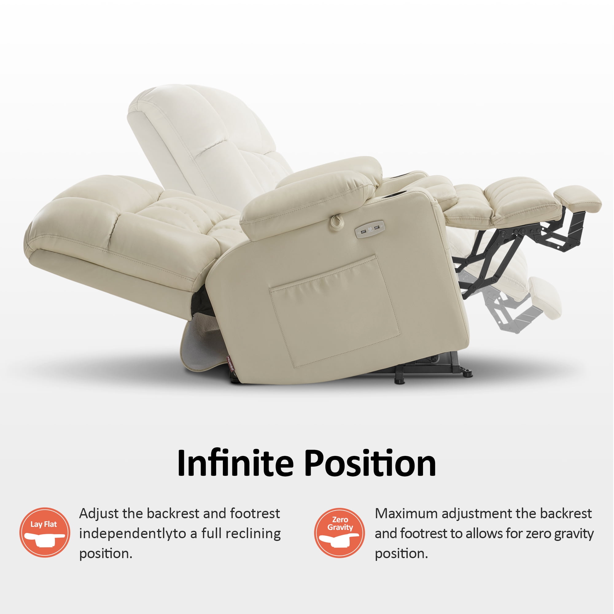 MCombo Small Dual Motor Power Lift Recliner Chair Sofa with Massage and Heat for Elderly People, Infinite Position, USB Ports, Faux Leather R7894 (Cream White, Small-Wide)