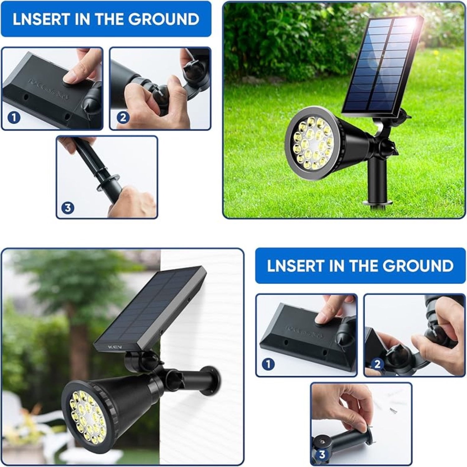 D.FAMILY 2-Pack 1800LM Solar Spot Lights, IP65 Waterproof 18-LED Outdoor Lights