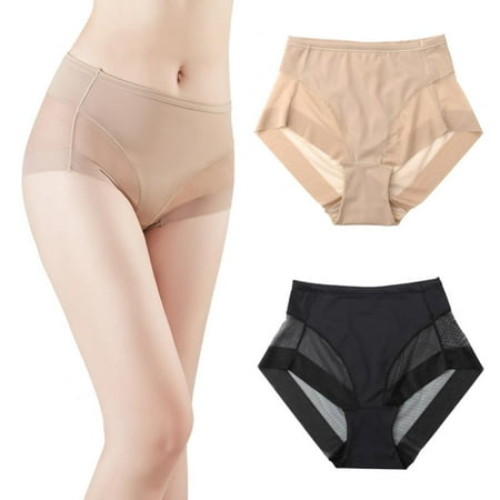 

2-Pack Women Seamless See-Through Panties Solid Mid-waist Breathable Briefs Intimate Pantys