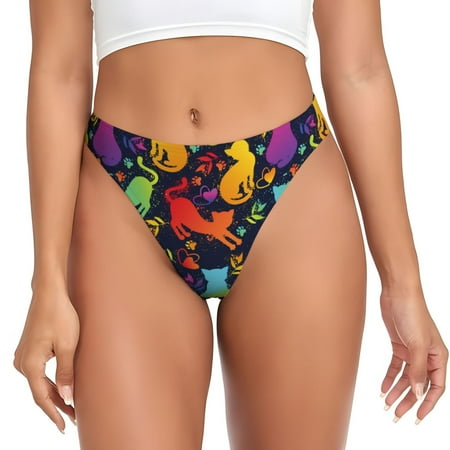 Sigee Colorful Cats for Women s G-String Panty  Low Rise  Soft Lace Perfect for Everyday Wear or Special Occasions-Large