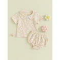 thumbnail image 2 of FEORJGP Toddler Infant Newborn Baby Girls Summer Shorts Set Flower Print Doll Collar Pullover Short Sleeve T-shirt with Elastic Waist Shorts 2-piece Cute Sweet Outfit, 2 of 9