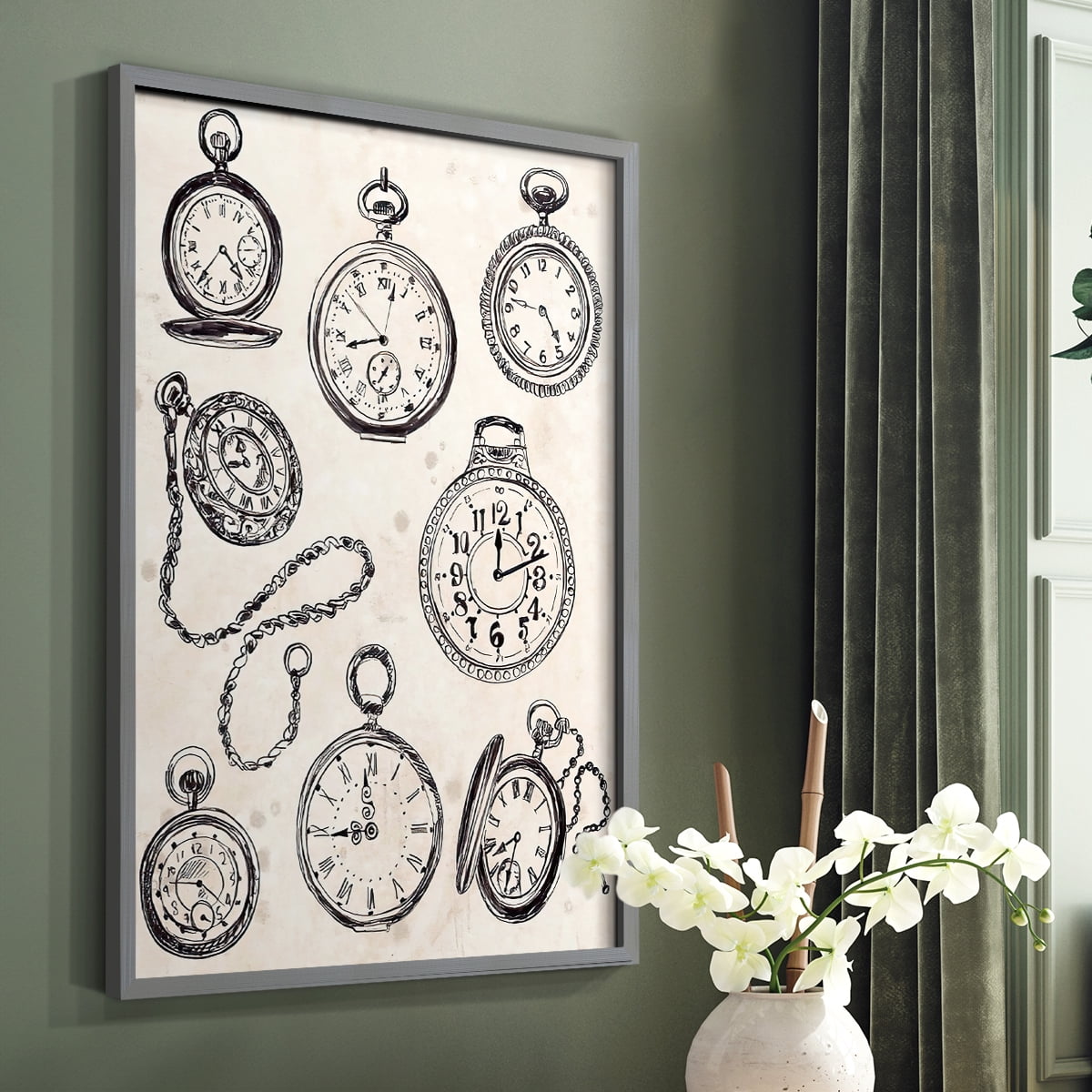 Pocket Watch Sketches II in Gray Solid Wood 8 x 10 Framed Print