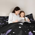 thumbnail image 4 of Homewish Cute Cartoon Purple Bat Twin Bedding for Kids, Mystic Sky Star Moon Bedding Comforter Set, Black Reversible, 7 Pieces, 4 of 7