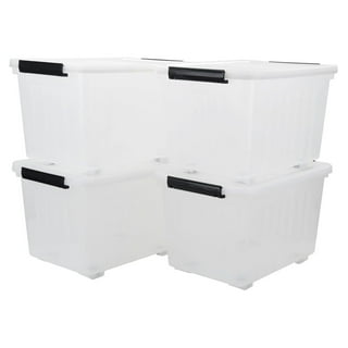 Kekow 4-Pack Clear Plastic Large Storage Box, Latch Storage Bin with Wheels, 30 L