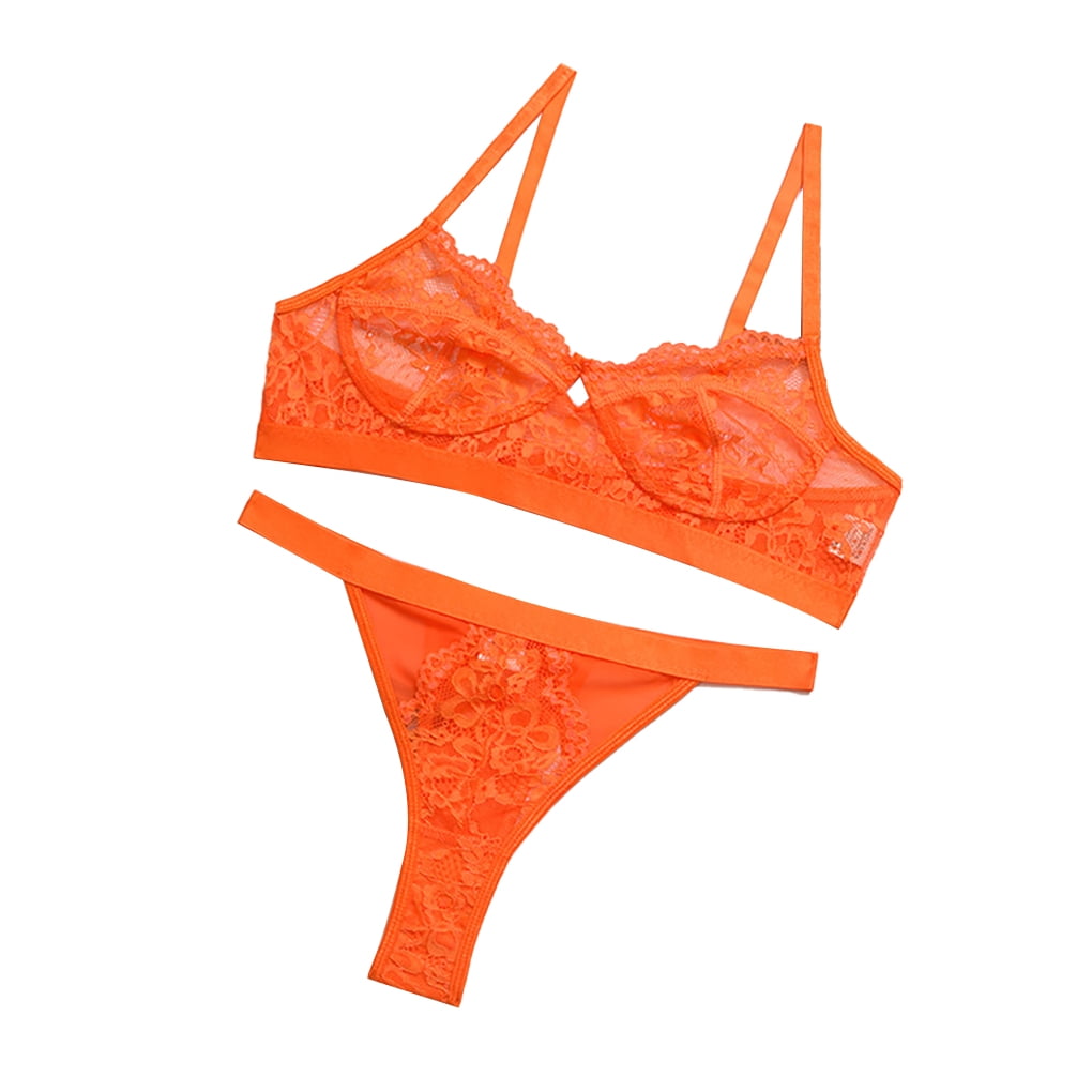 GeweYeeli 2Pcs Lingerie Set for Women Bra and Panty Set Lace Bralette Set,Fluorescent Orange