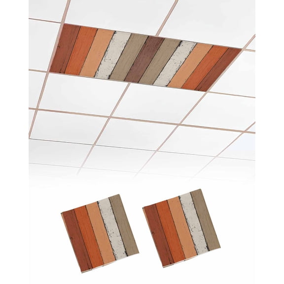 Burnt Orange Brown Fluorescent Light Covers for Ceiling Lights 4x2 feet,2 Pack Magnetic Light Filters for Classroom,Farmhouse Vintage Wooden Fluorescent Light Shade Panel for Office School Drop Home