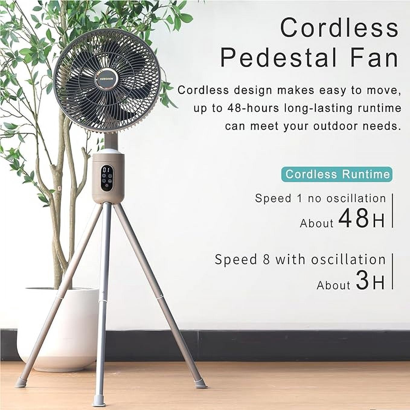 YOKEKON Oscillating Standing Fan, Outdoor Fan for Patios, Floor Fan with Rechargeable Battery for Room/Patio/Camping/Travel