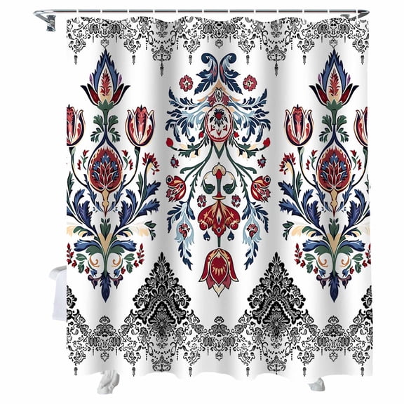 Shower Curtains Abstract Bohemian Flowers Bath Curtain Vintage Floral Waterproof Bathroom Shower Curtain Set with Hooks Decoration 72 x 84 Inches