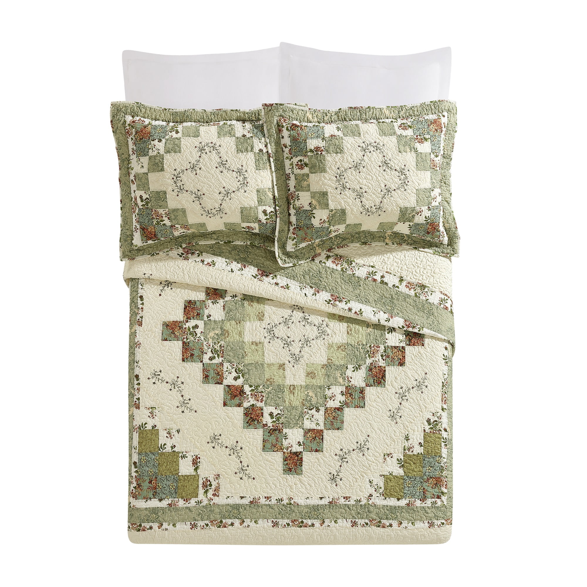 Modern Heirloom Olivia Green 3-Piece Quilt Set, Full/Queen