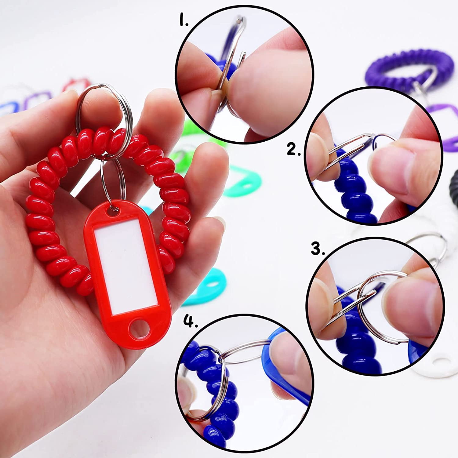 Key Ring Bracelet Coil Wristbands Key Tags With Labels 48 Counts Stretchable Wristband Tough Key Ring Bracelet Key Tags With Window Labels Tags Wristband Keychain For School Office Gym Indoor Outdoor