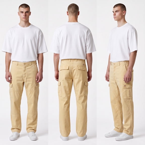 Dickies Men’s Canvas Duck Cargo Utility Work Pants Size 33x32 Relaxed Fit Tan