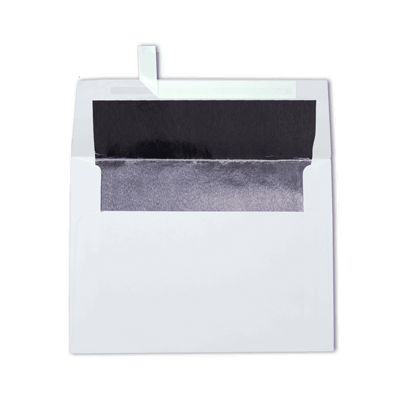 LUXPaper A6 Foil Lined Invitation Envelopes w/Peel & Press, 4 3/4 x 6 1/2, White w/Silver LUX Lining, 50 pack
