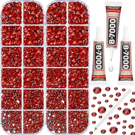 Worthofbest Flatback Rhinestones for Crafts with B7000 Glue, Flat Back Crystal for DIY, Decoration, Crafts and More - Red