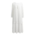 thumbnail image 2 of Vestido largo bohemio de lino y algodón para mujer, liso, con bolsillos, manga larga, cuello en V, plisado, largo, con capas, informal, talla grande, 2 of 7