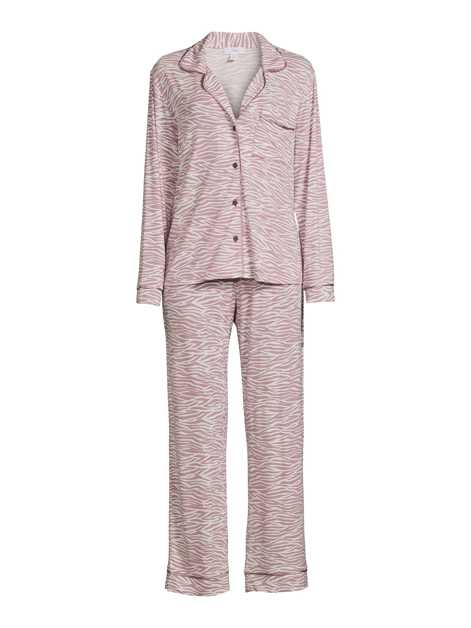 Sealy Women’s Long Sleeve Notch Collar Top and Pants Sleepwear Set, 2-Piece