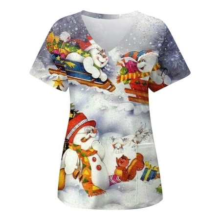 

Christmas Scrub Tops for Women Cute Xmas Reindeer Graphic Print Basic Fit Long Sleeve Sweatshirt Vintge Streetwear Sweaters Shirts