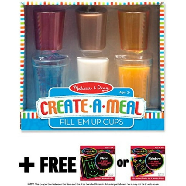 Melissa & Doug Fill 'Em Up Cups CreateAMeal Play Set & 1 Scratch Art MiniPad Bundle (09542