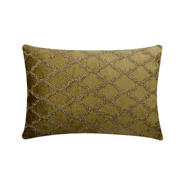 The HomeCentric Sage Green Pack of 2,12"x24" (30x60 cm) Rectangle Pillow Covers, Velvet Lattice & Beaded Lumbar Pillow Covers, Geometric Pattern Modern Style - Sage Lattice