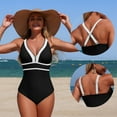 thumbnail image 3 of UPPADA Womens One Piece Full Coverage Swimsuit Comfy Elastic Swimsuit Color Block Slimming Bathing Suits for Ladies Cute Modest Swimsuits Black,S, 3 of 6