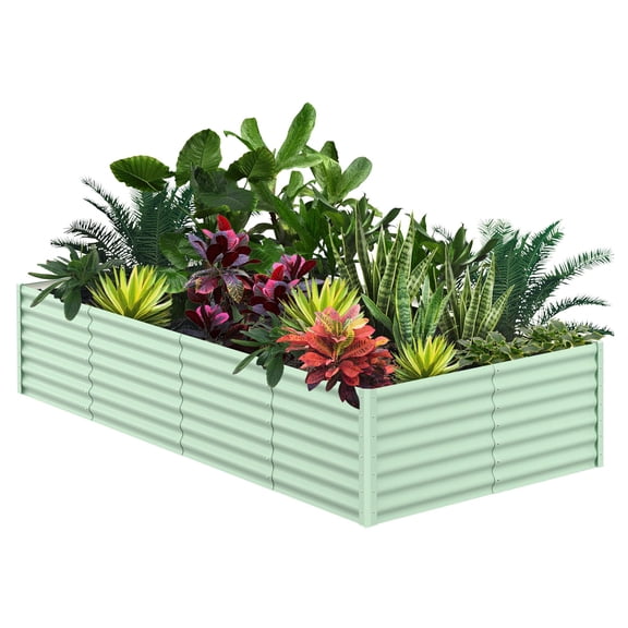 Galvanized Raised Garden Bed, 8*4*2FT Metal Raised Garden Beds Outdoor - Heavy-Duty Planter Boxes Outdoor for Vegetables, Herbs, Flowers - Wave Design, Open Bottom,Green，1PC