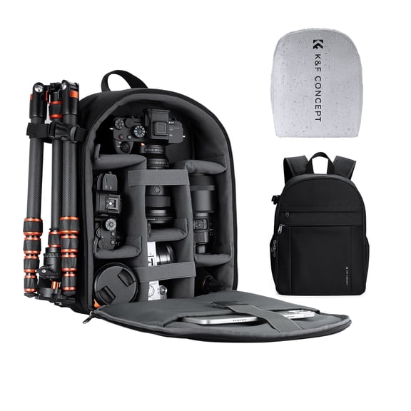 K&F CONCEPT 13L Camera Backpack, Lightweight Photography Bag with Quick Access Front Opening, Tripod Strap & Dual-Purpose Design for Travel and Daily Use (Black)