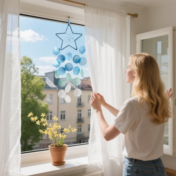 Gqtwoy Star and Seashell Wind Chime, Dreamcatcher Ornaments, Home Decor, Bohemian Style, Elegant Hanging Decoration, Rustic Wind Chime, Unique Gift