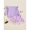 thumbnail image 6 of Toddler Kids Little Girl Birthday Outfit 12 18 24 Months 2T 3T 4T 5T 6T Flying Sleeve Letter Embroidery Sweatshirt with Heart Pattern Tulle A-Line Skirt, 6 of 9