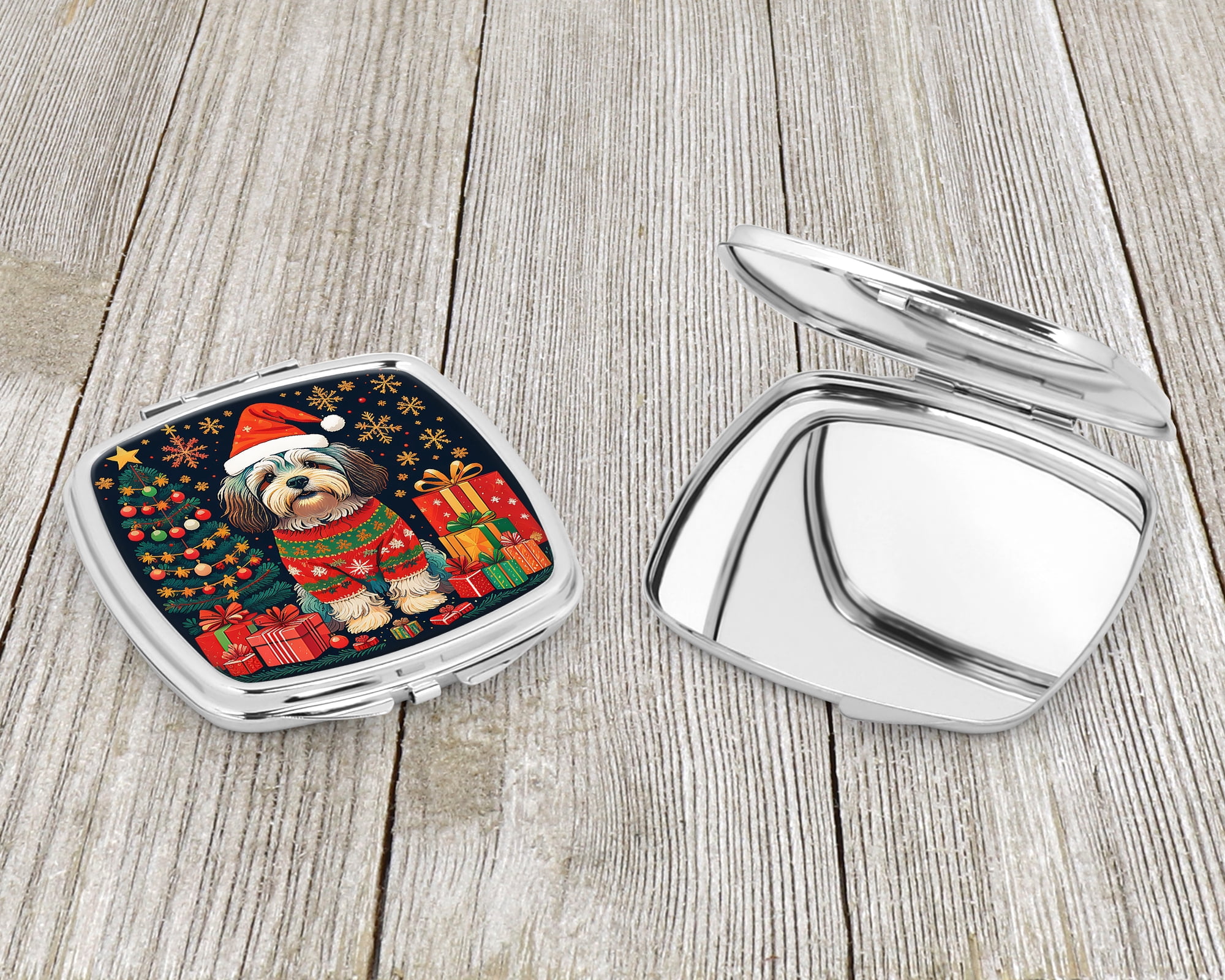 Havanese Christmas Compact Mirror 2.75 in x 3 in